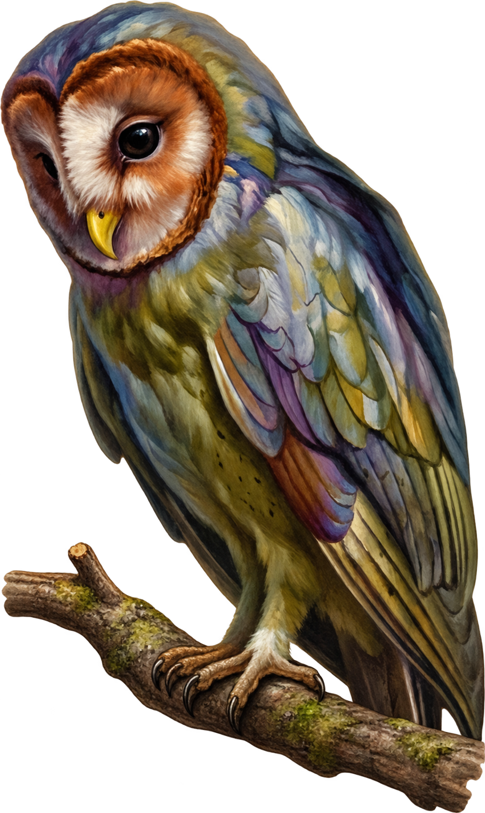 Owl Perched on a Curved Branch
